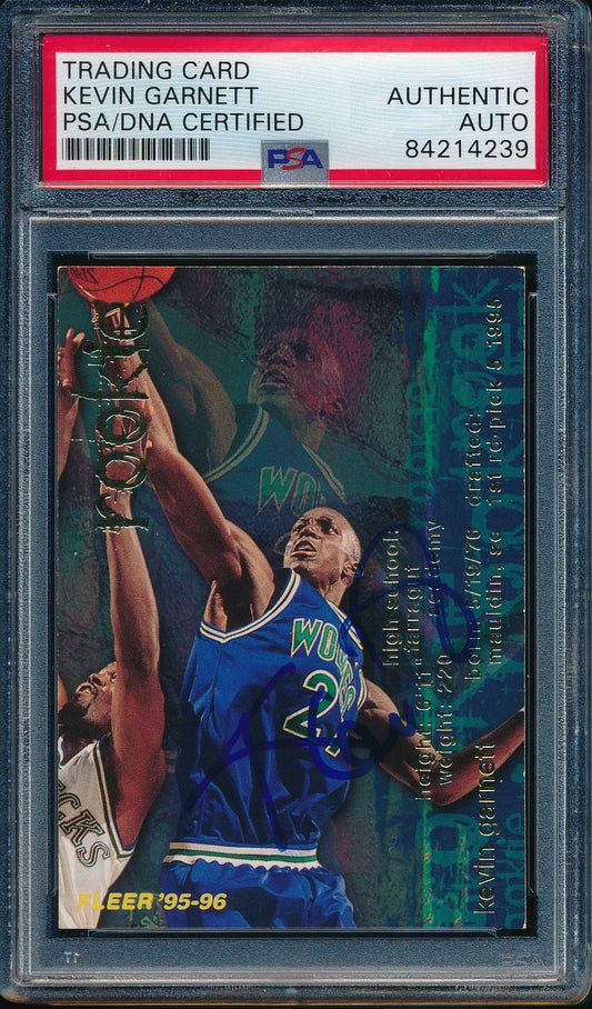 Kevin Garnett HOF Signed/Auto 1995 Fleer Rookie Card #293 Wolves PSA/DNA 193458