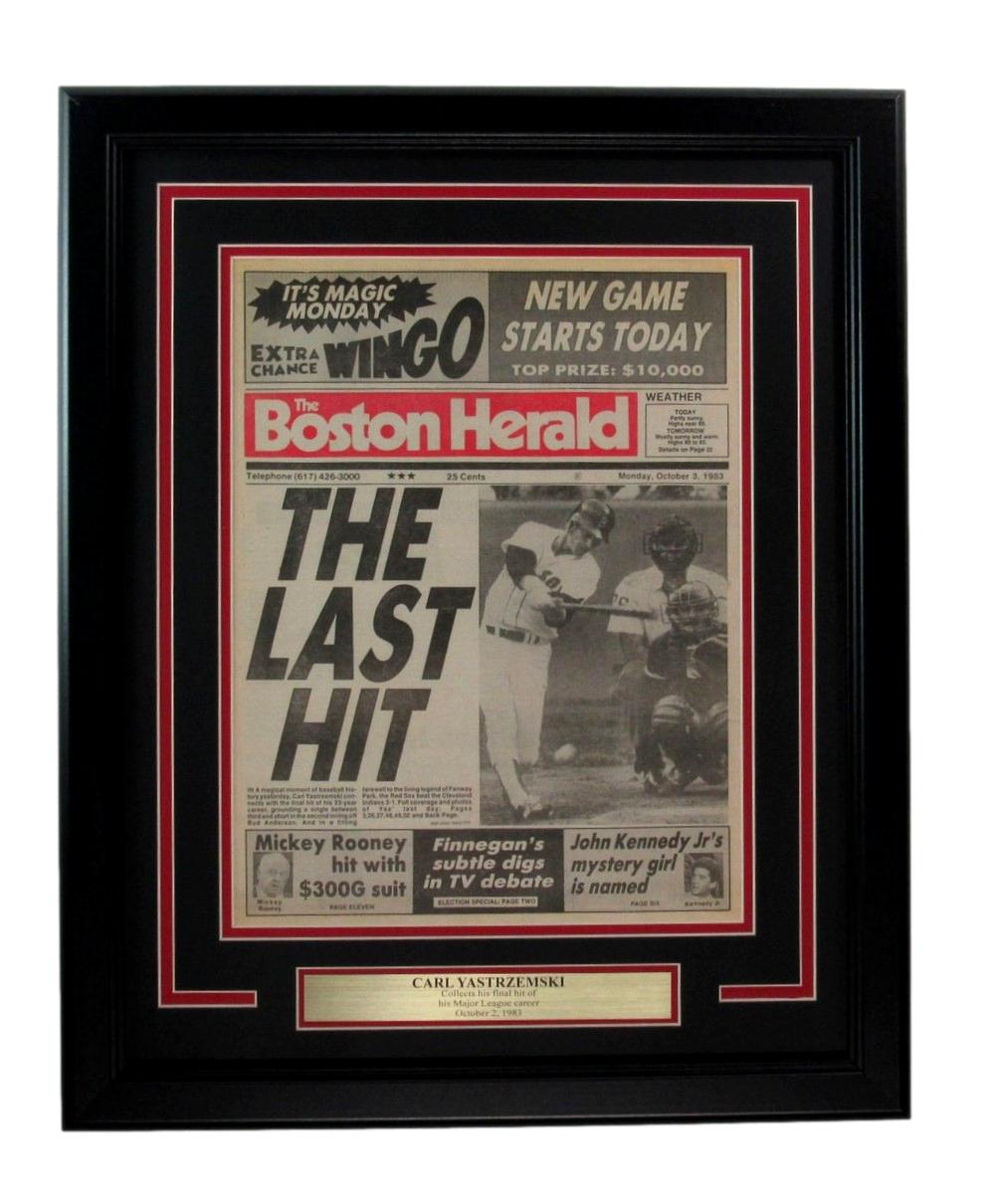 October 2, 1983 The Boston Herald Newspaper Carl Yastrzemski Last Hit Framed