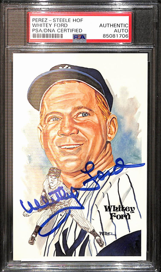 Whitey Ford Autographed 1981 Perez-Steele HOF Postcard Yankees PSA/DNA 183713