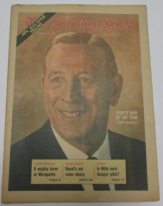 John Wooden UCLA Bruins January 9, 1971 Sporting News Cover 144653