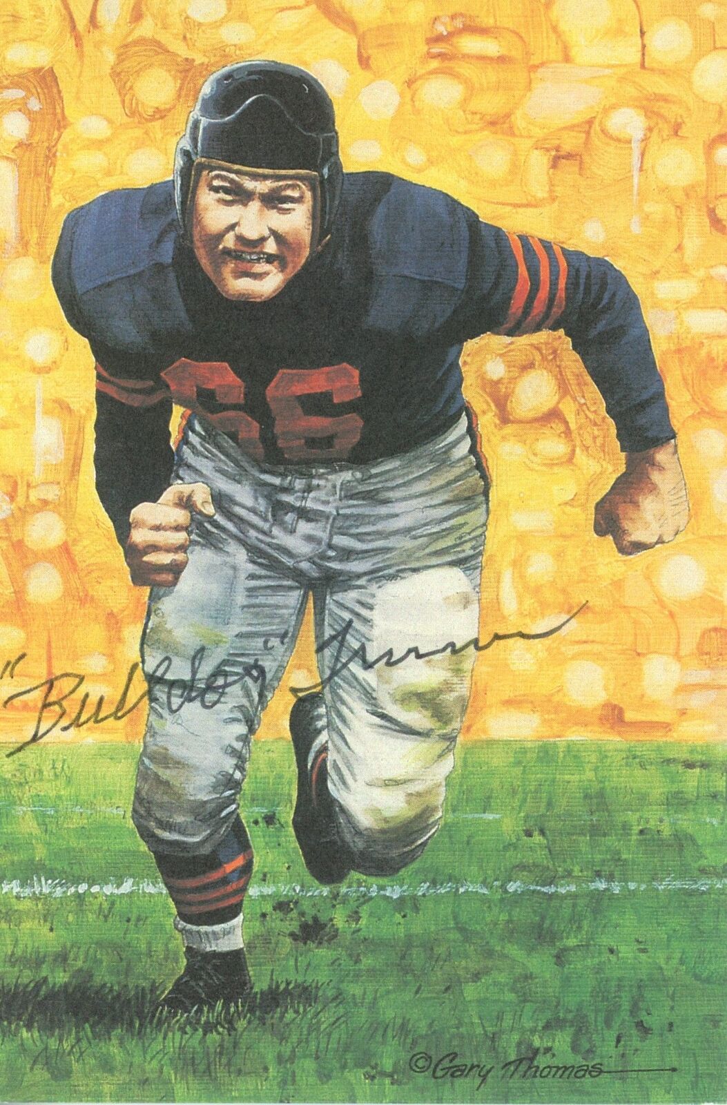 Clyde "Bulldog" Turner HOF Autographed Goal Line Art GLAC Postcard Bears JSA