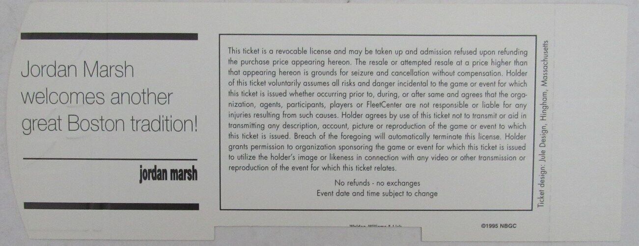 1995 Fleet Center Grand Opening Full Ticket and Program Boston Bruins 177107