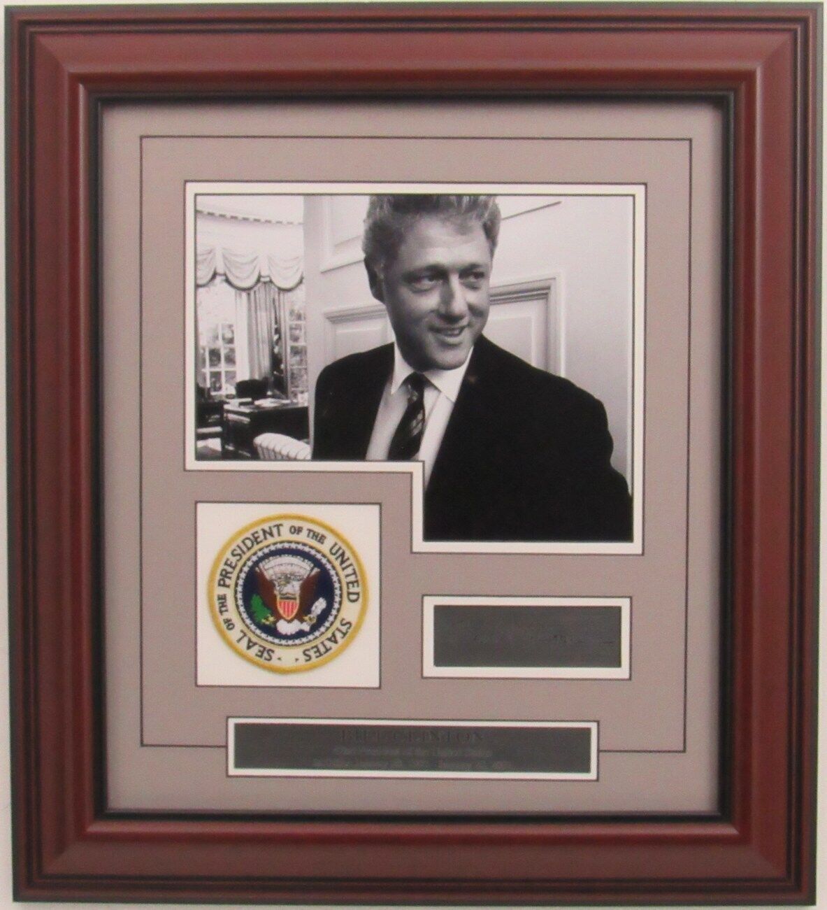 Bill Clinton US President Laser Signed 8x10 B/W Photo & Patch Framed 158108