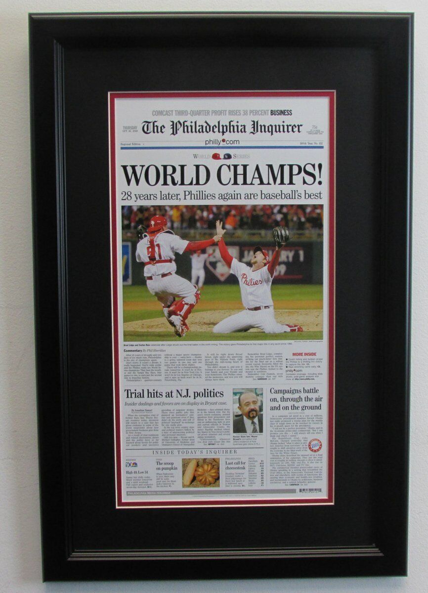 2008 Philadelphia Inquirer "World Champs" Phillies Print Framed Newspaper 136621