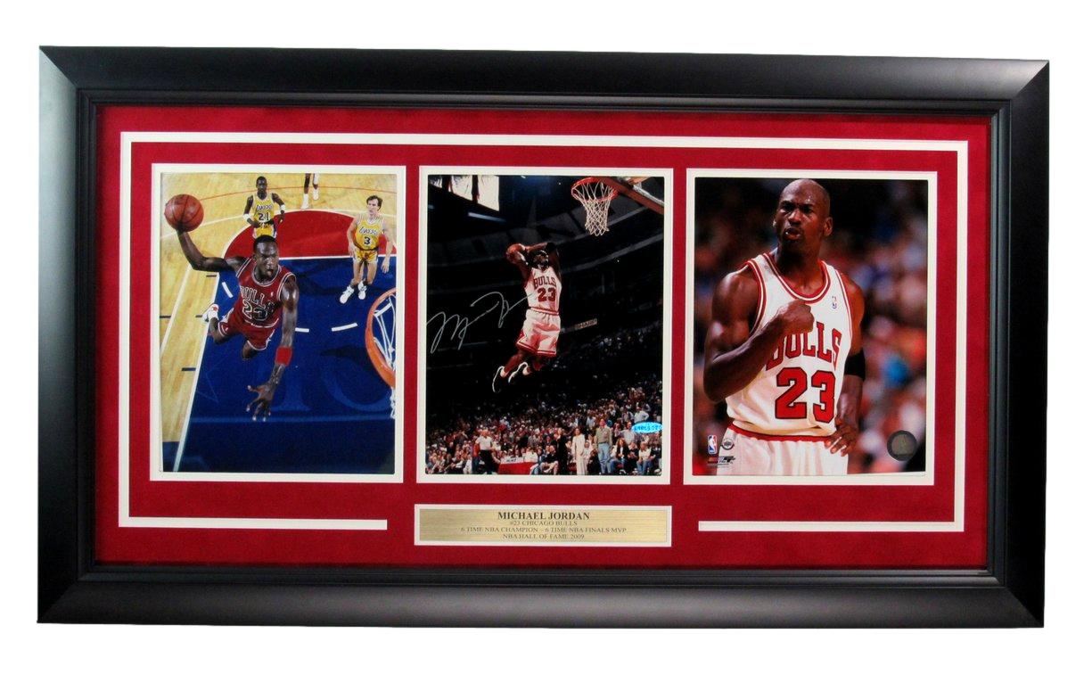 Michael Jordan Signed 8x10 Photo Collage Chicago Bulls Framed Upper Deck 184696