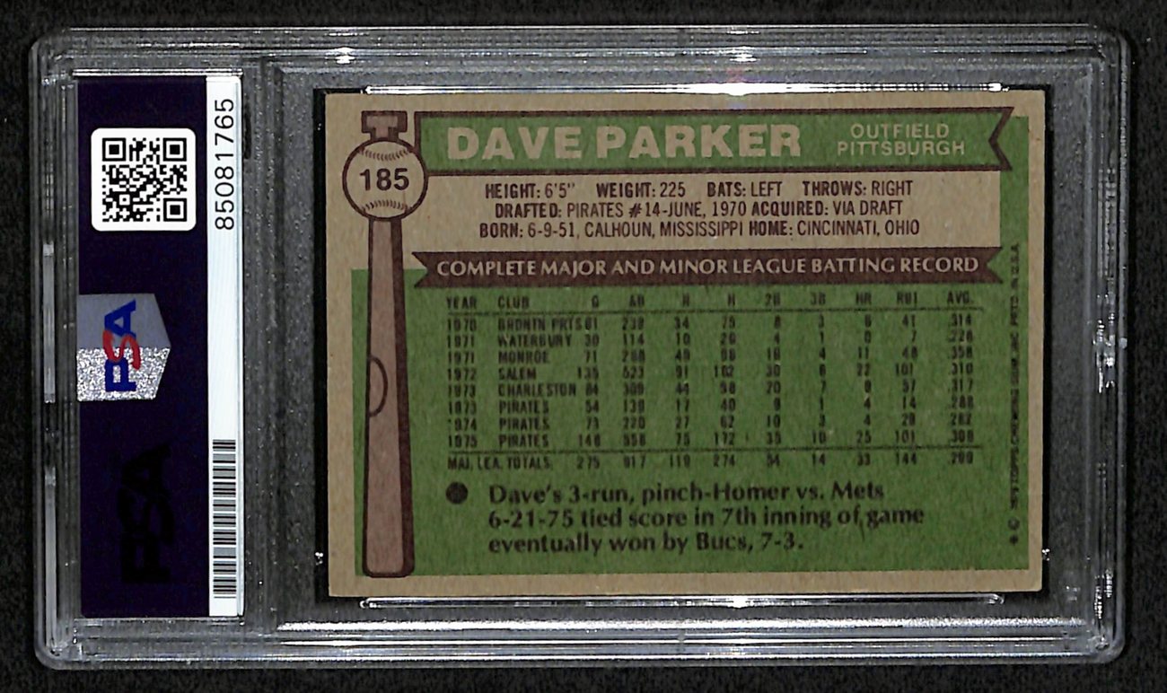 Dave Parker Signed 1976 Topps Card #185 Pittsburgh Pirates PSA/DNA 184532