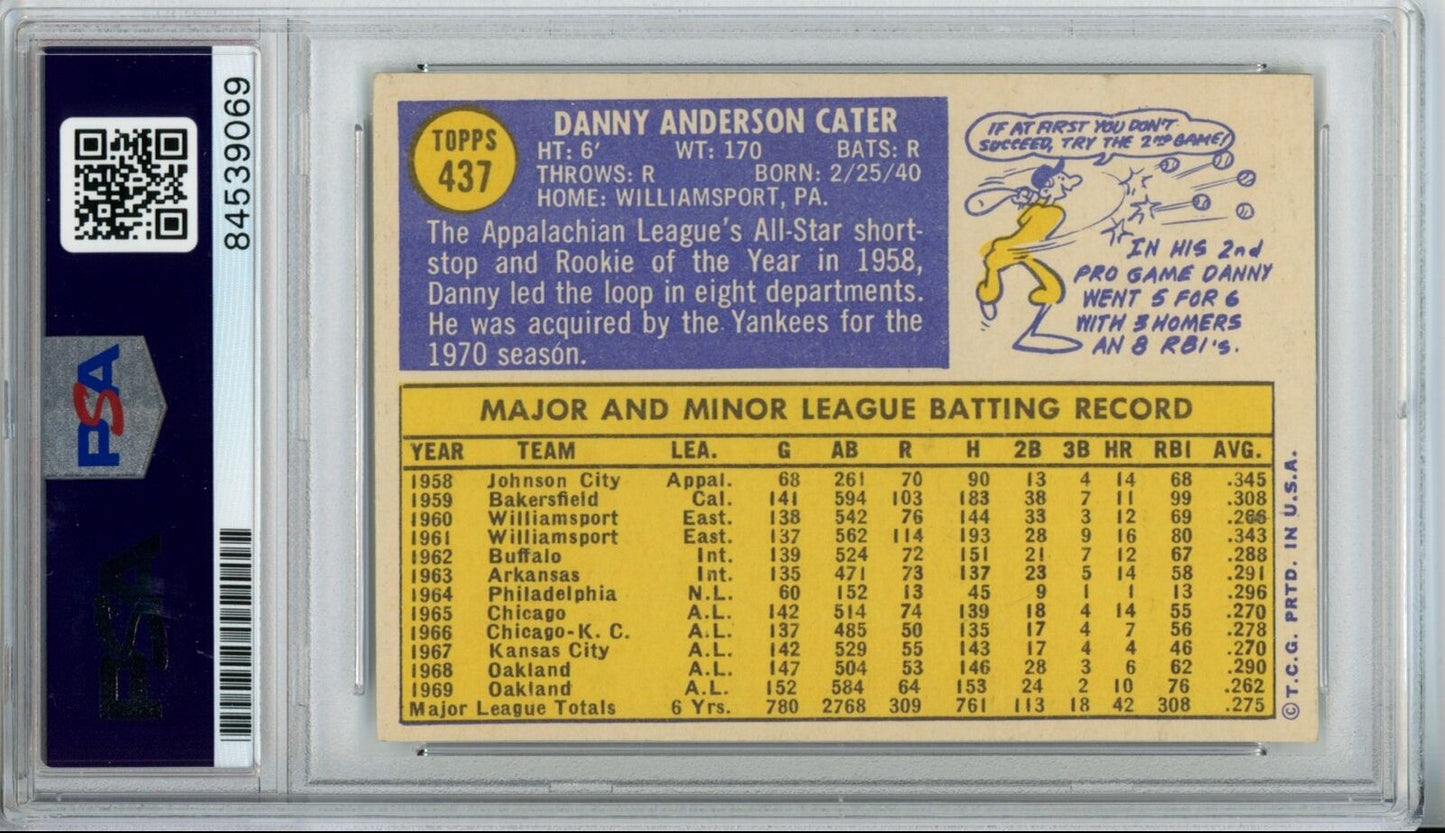 Danny Cater Yankees Signed/Autographed 1970 TOPPS Card #437 PSA/DNA 166882