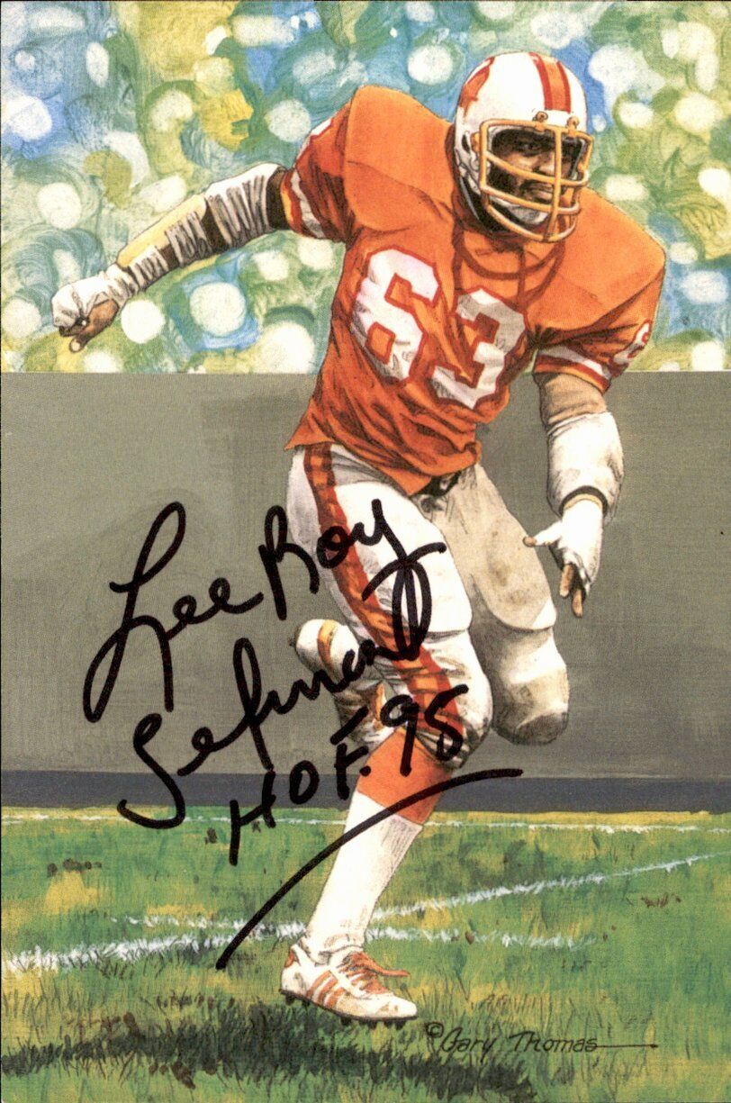 Lee Roy Selmon  Buccaneers Signed/Inscr Goal Line Art GLAC Postcard JSA 167087