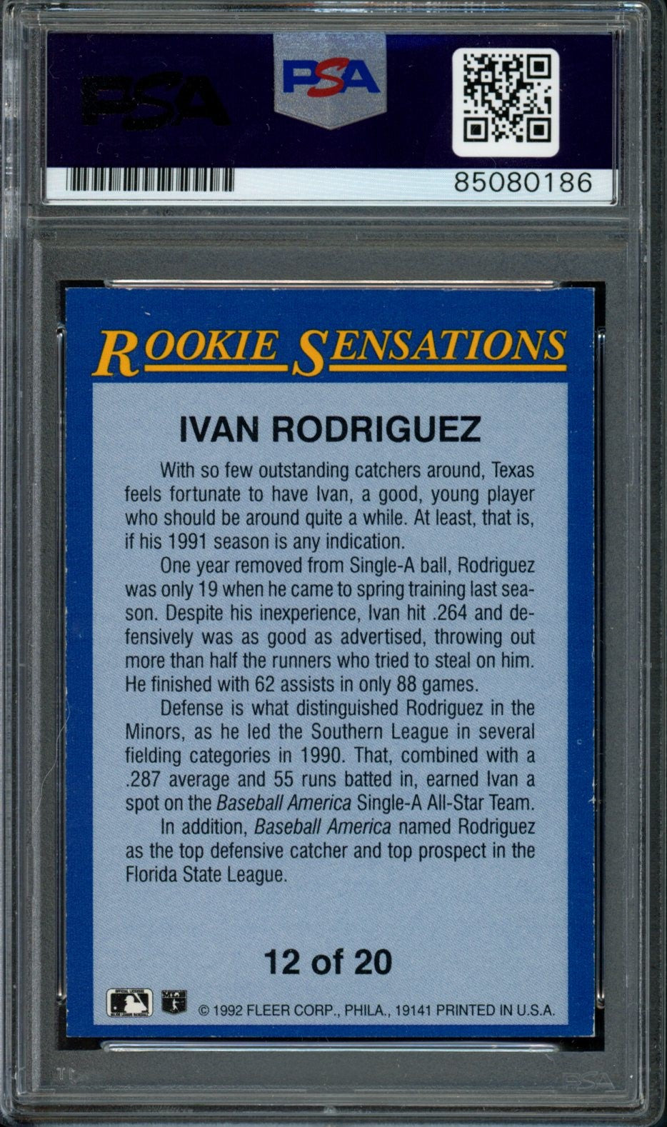Ivan Rodriguez HOF Autographed 1992 Fleer Rookie Card #12 Rangers PSA/DNA