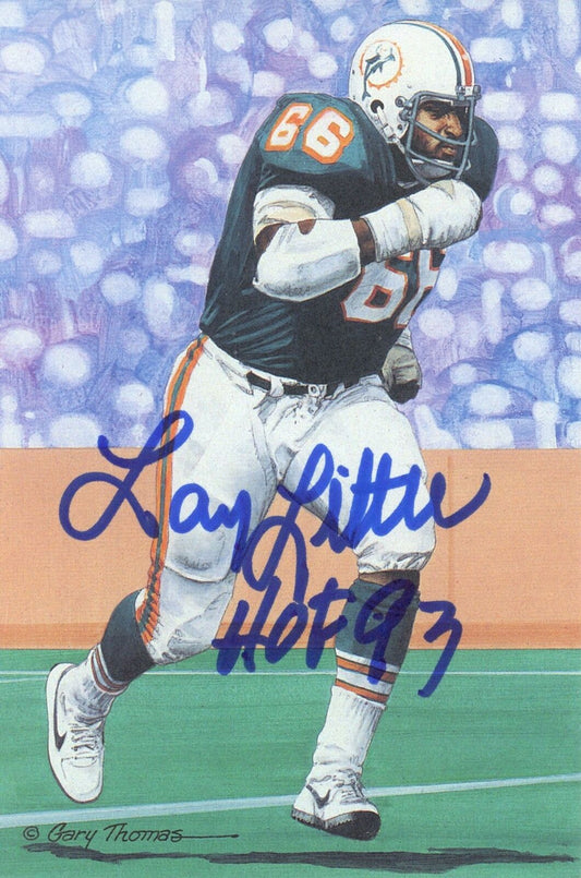Larry Little HOF Autographed/Inscr Goal Line Art GLAC Postcard Dolphins JSA