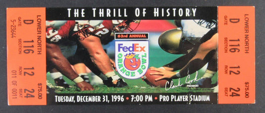 1996 Orange Bowl Full Ticket Nebraska Cornhuskers vs. Virginia Tech Hokies