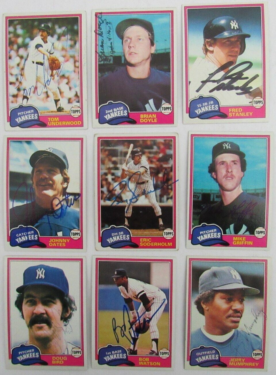 Lot of 9 New York Yankees Signed/Autographed 1981 TOPPS Trading Cards 165581