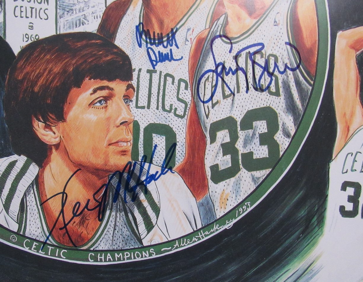 Bird/McHale/Parish/Auerbach Multi-Signed 24x20 Lithograph Celtics PSA/DNA 192392