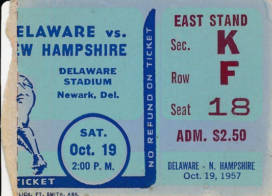 1957 Delaware vs. New Hampshire College Football Game Ticket Stub 1440566