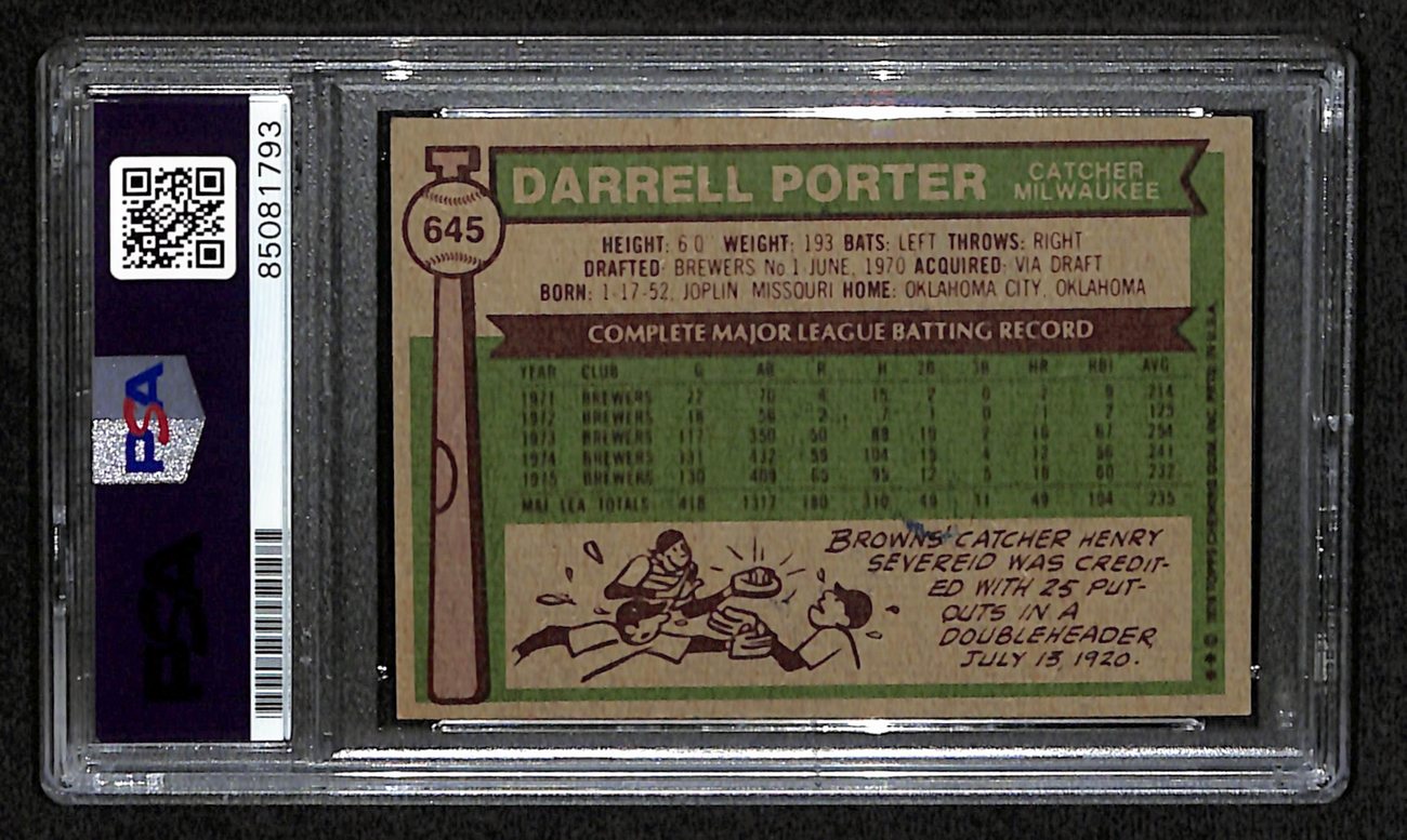 Darrell Porter Signed 1976 Topps Card #645 Milwaukee Brewers PSA/DNA 184535