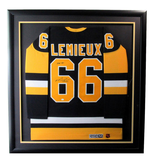 Mario Lemieux HOF Signed/Inscribed Hockey Jersey Penguins Framed ReichPM 185645