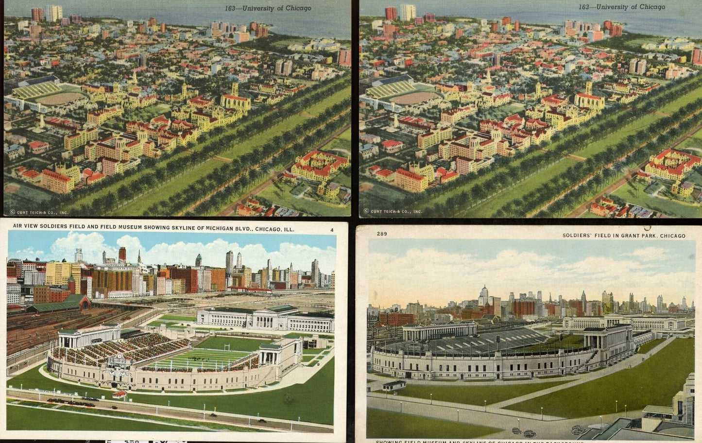 Lot of (4) 1940's Postcards Soldier Field Chicago, Ill. 176180