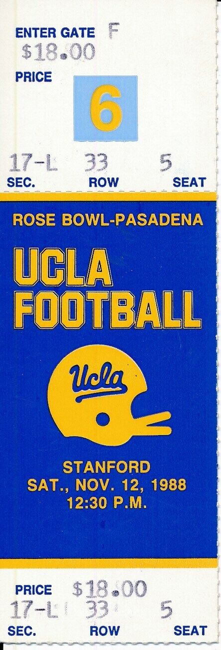 1988 UCLA Bruins vs. University of Stanford Football Game Full Ticket 148674