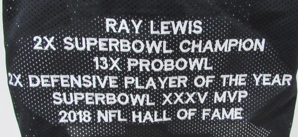 Ray Lewis HOF Signed Black Custom Football Jersey w/ Stats Ravens Beckett 186215