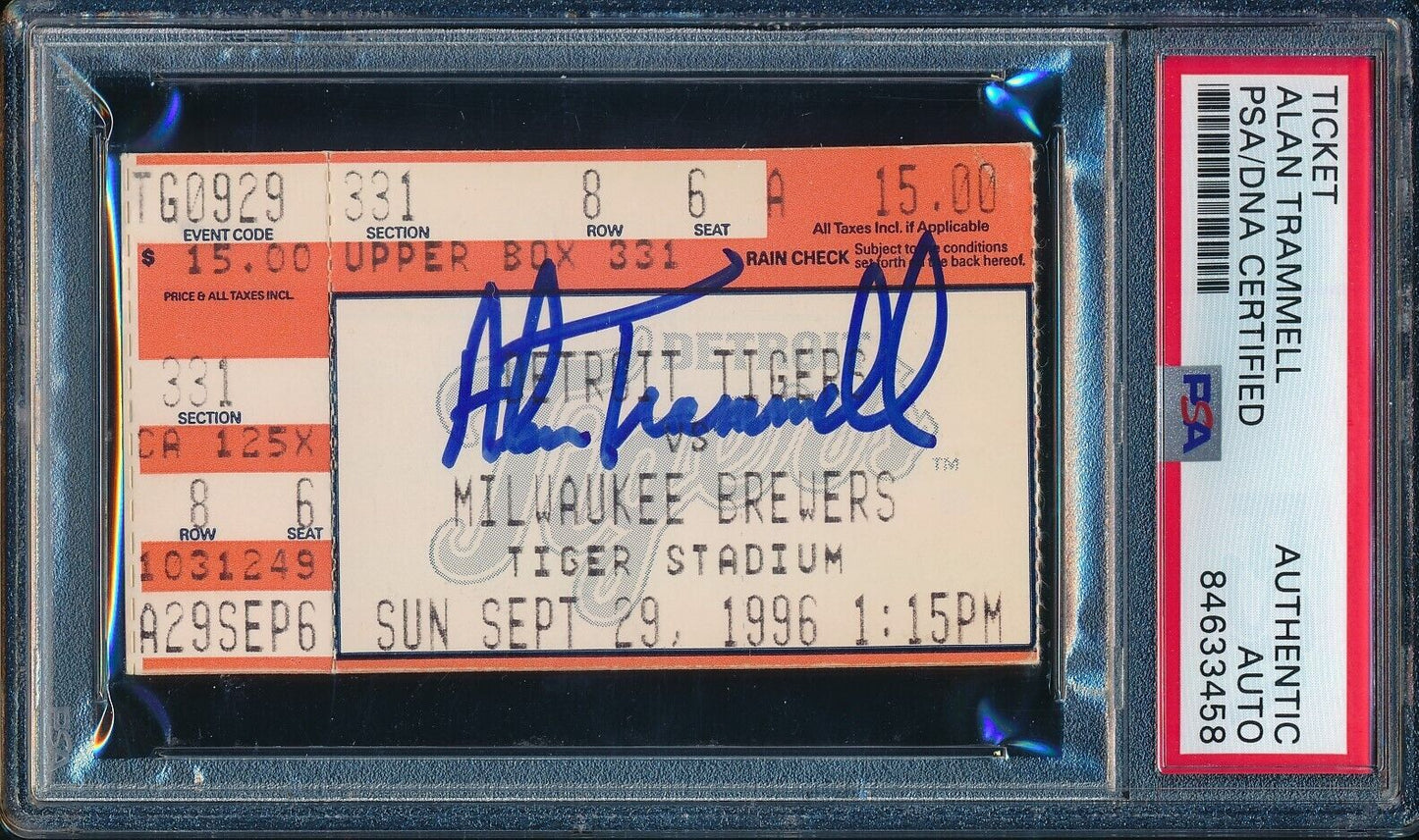 Alan Trammel Autographed 9/19/1996 Ticket Stub Tigers Last Game PSA/DNA  177185