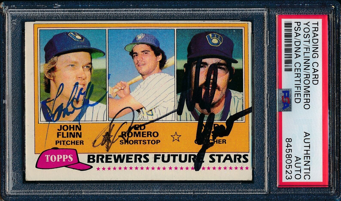 John Flynn/Ed Romero/Ned Yost Signed/Auto 1981 TOPPS Card #659 Brewers PSA/DNA