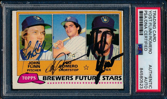 John Flynn/Ed Romero/Ned Yost Signed/Auto 1981 TOPPS Card #659 Brewers PSA/DNA