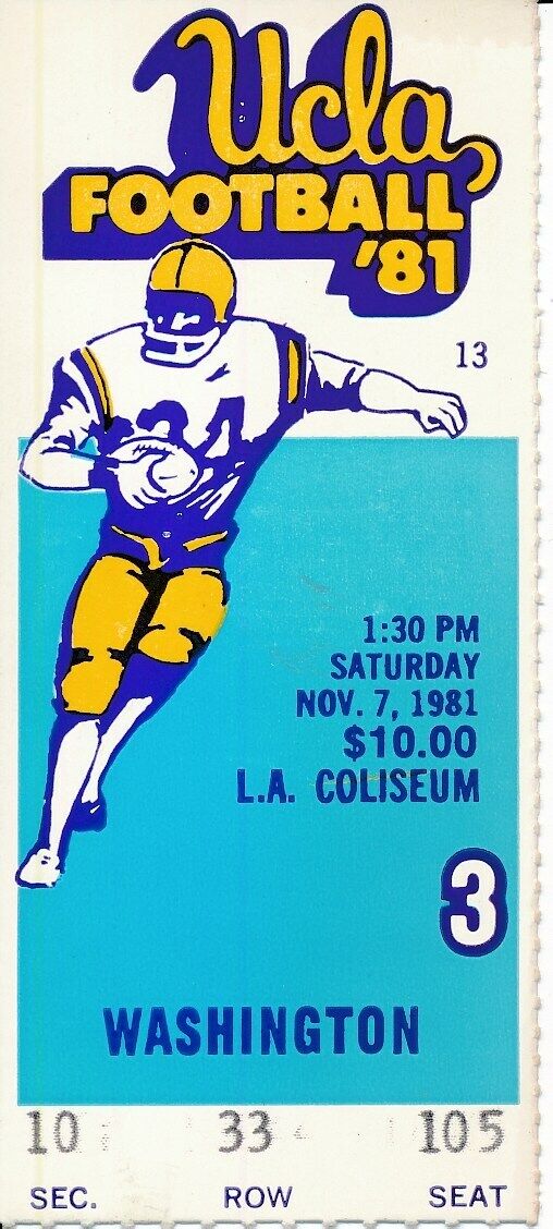 1981 UCLA Bruins vs. University of Washington Football Game Ticket Stub 148662