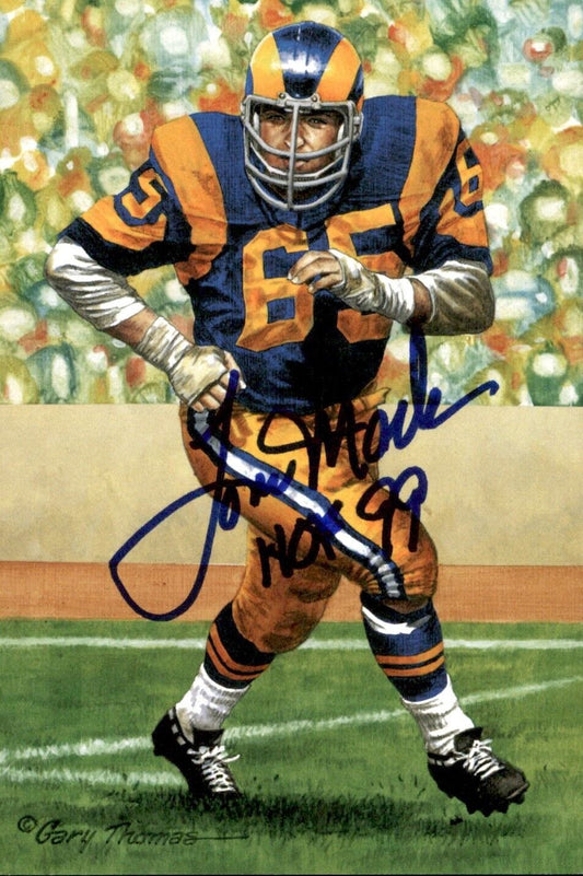 Tom Mack HOF Autographed/Inscr Goal Line Art GLAC Postcard Los Angeles Rams JSA