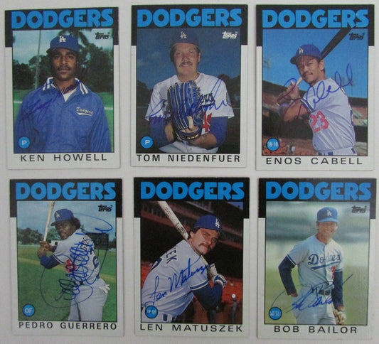 Lot of (6) Autographed 1986 Topps Los Angeles Dodgers Baseball Cards