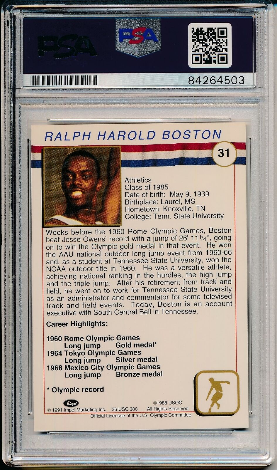 Ralph Boston Olympic Champ Signed/Auto 1991 Impel Card #31 PSA/DNA 156711