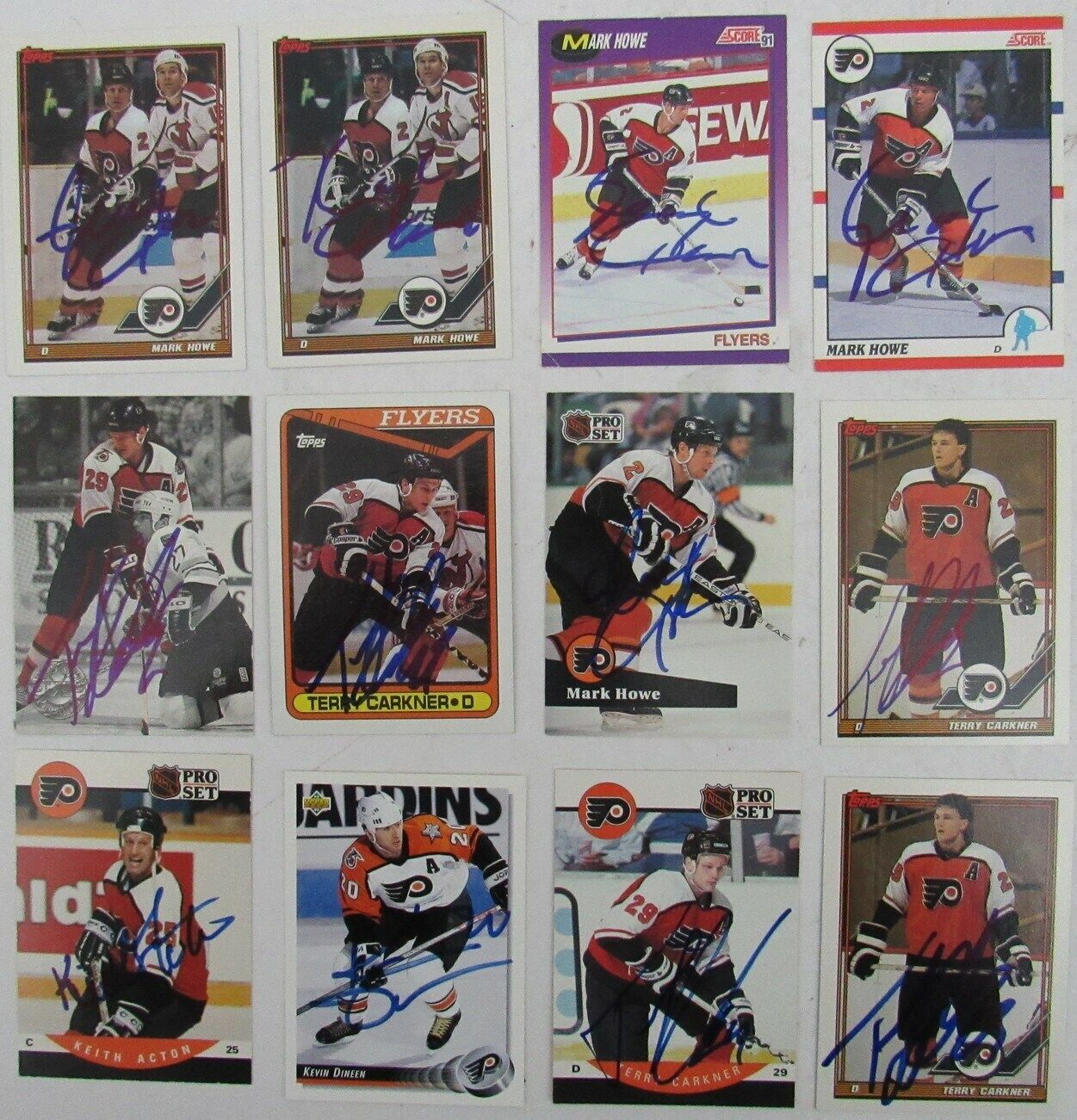 Lot of 12 Signed/Auto Philadelphia Flyers 1990-92 NHL Trading Cards 159337