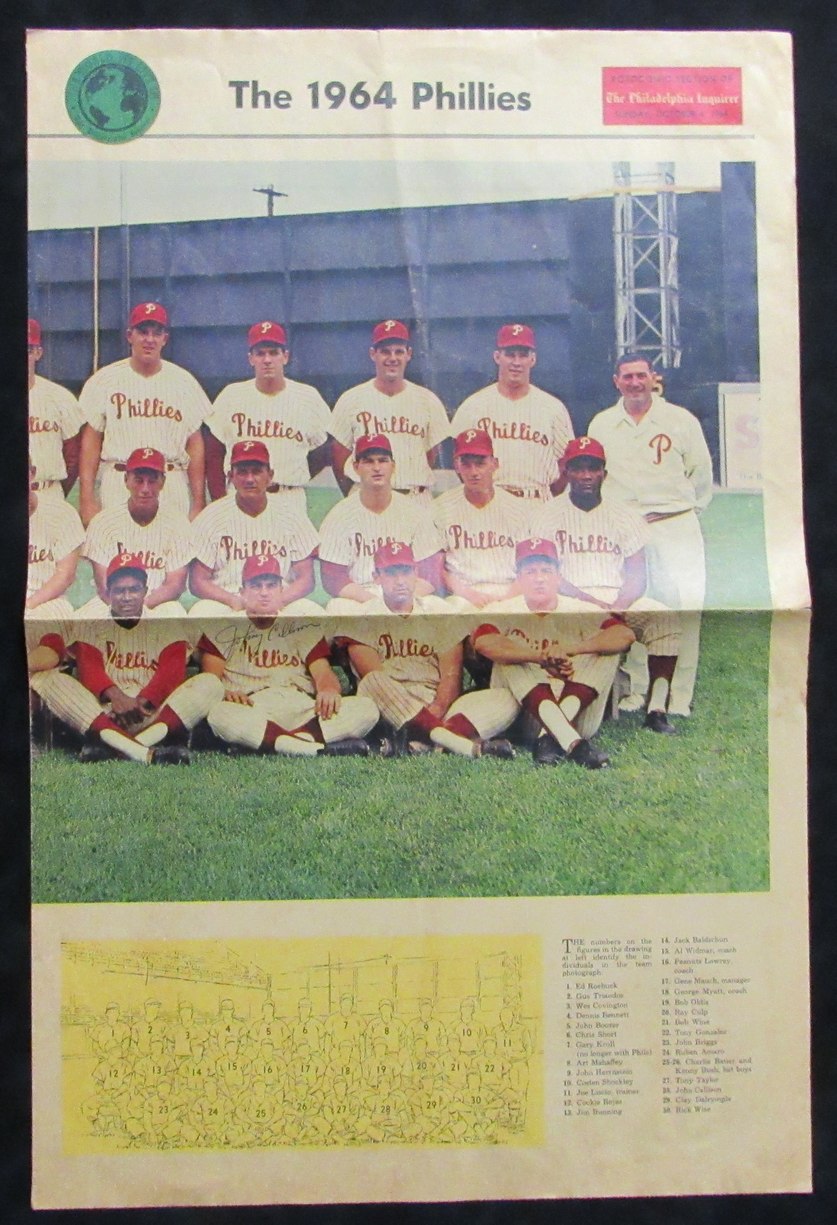 Johnny Callison Phillies Signed 1964 Philadelphia Inquirer Team Photo 189424