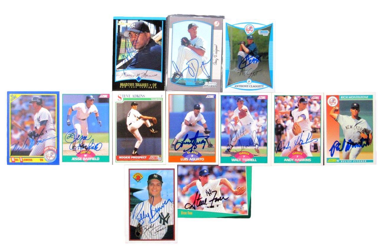 Lot of 12 New York Yankees Score/Bowman Autographed/Signed Trading Cards