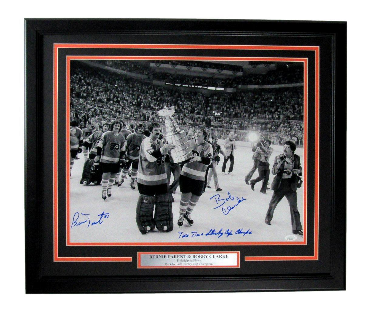 Bernie Parent/Bob Clarke Autographed 16x20 Photo Philadelphia Flyers Framed JSA