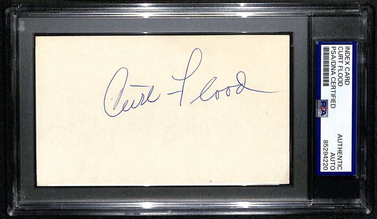 Curt Flood Signed/Autographed 3x5 Index Card St. Louis Cardinals PSA/DNA 190613