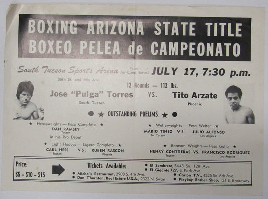 Jose "Pulga" Torres vs. Tito Arzate 14x22 On Site Boxing Poster1980 Phoenix, AR