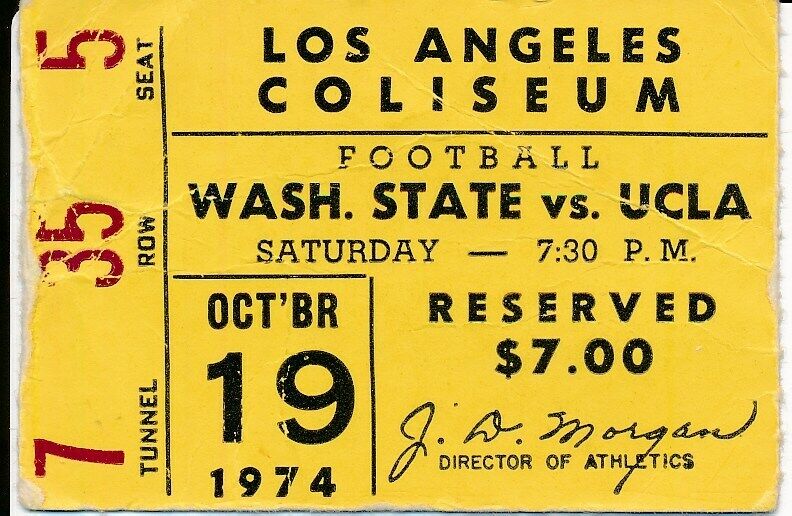 1974 UCLA Bruins vs. Washington State Football Game Ticket Stub 148647