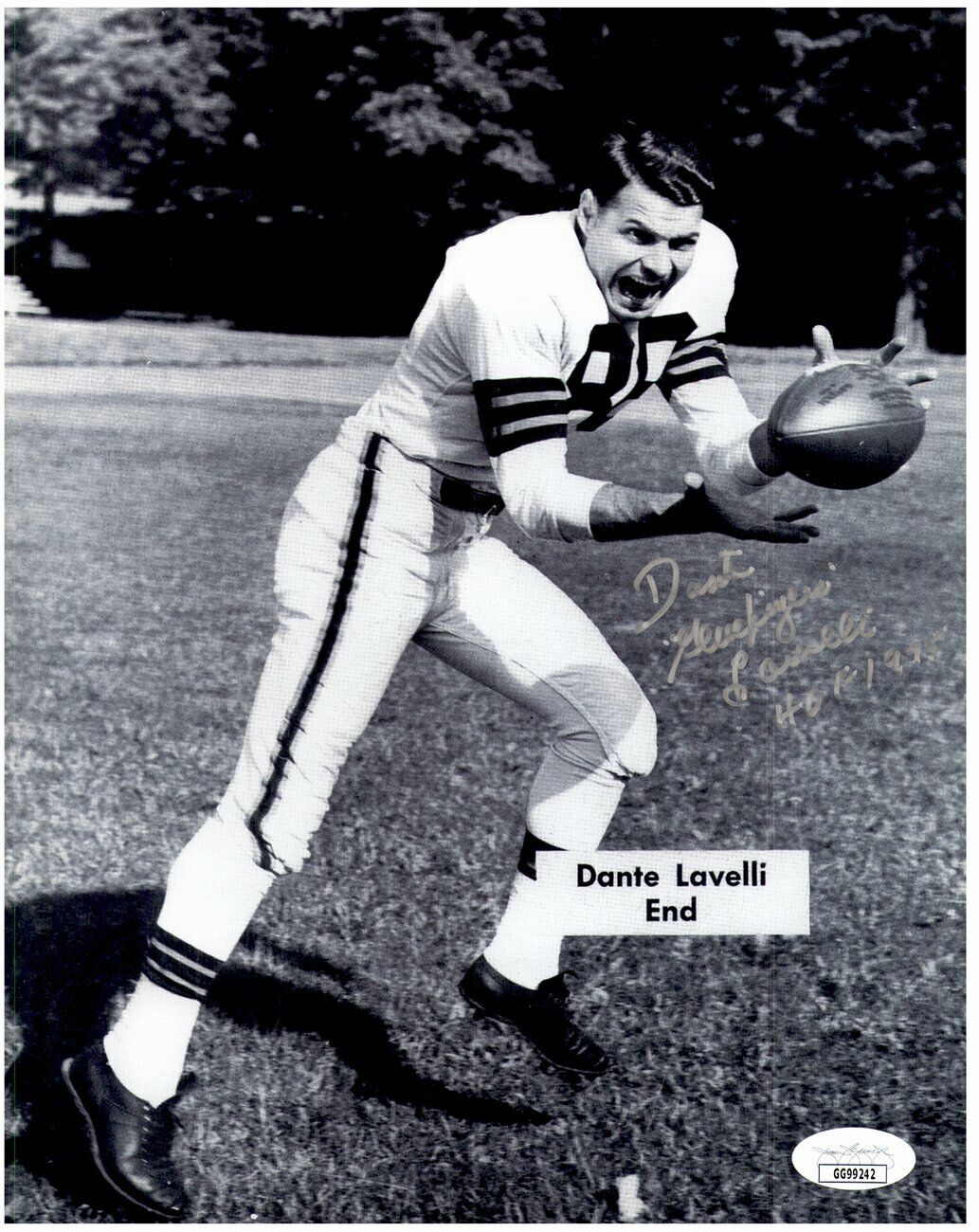 Dante Lavelli Cleveland Browns HOF Signed/Inscirbed 8x10 B/W Photo JSA 153627