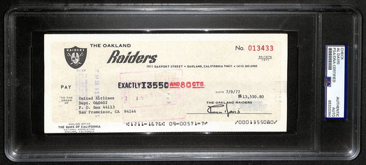 Al Davis HOF Signed/Autographed 8.5x3.5 Bank Check Raiders PSA/DNA 193222