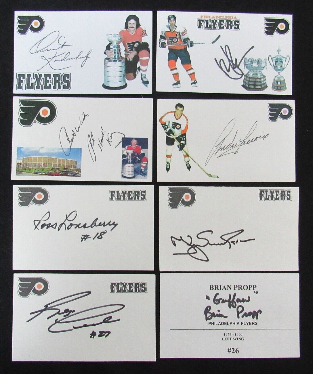 Lot of 8 Signed Philadelphia Flyers Stanley Cup Index Cards incl Propp 150110