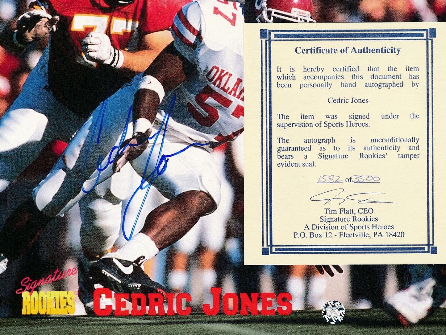 Cedric Jones Autographed Signature Rookies 1582 of 3500 8x10 Photo Oklahoma