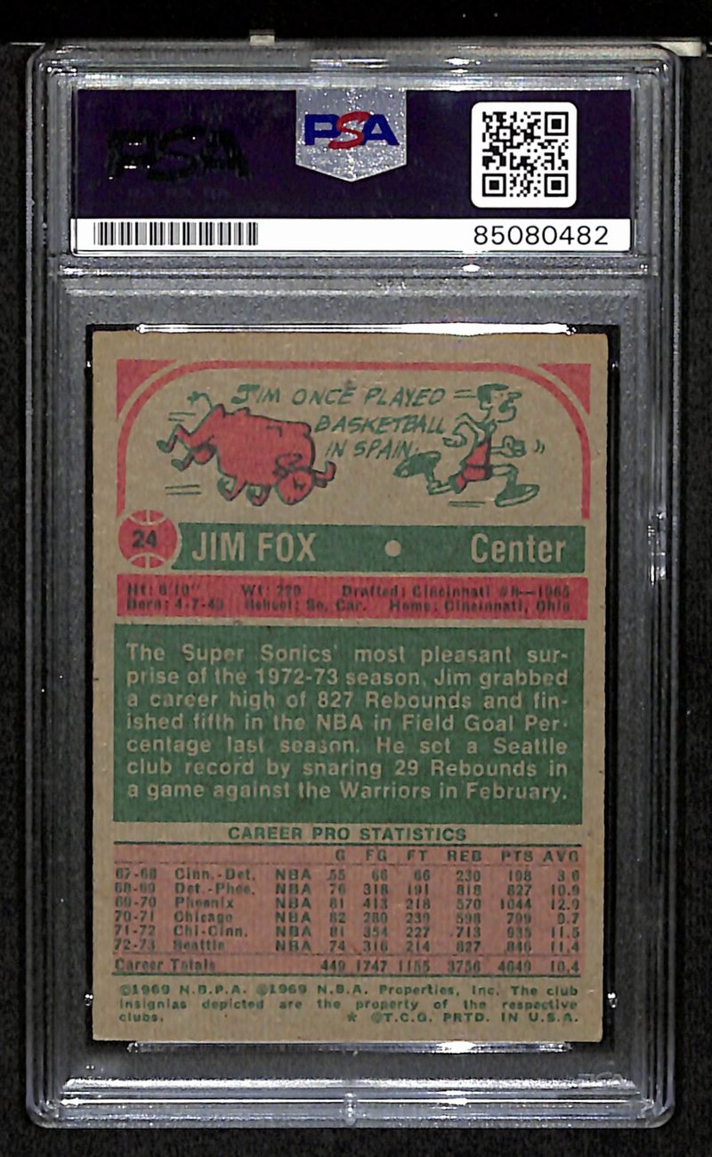 1973/74 TOPPS #24 Jim Fox Auto/Signed Card PSA/DNA 185457