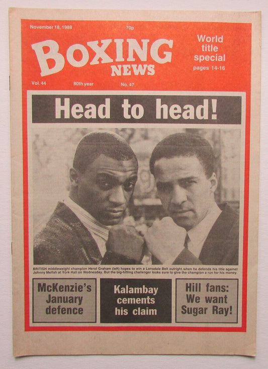 November 18, 1988 Boxing News Magazine Herol Graham vs. Johnny Melfah