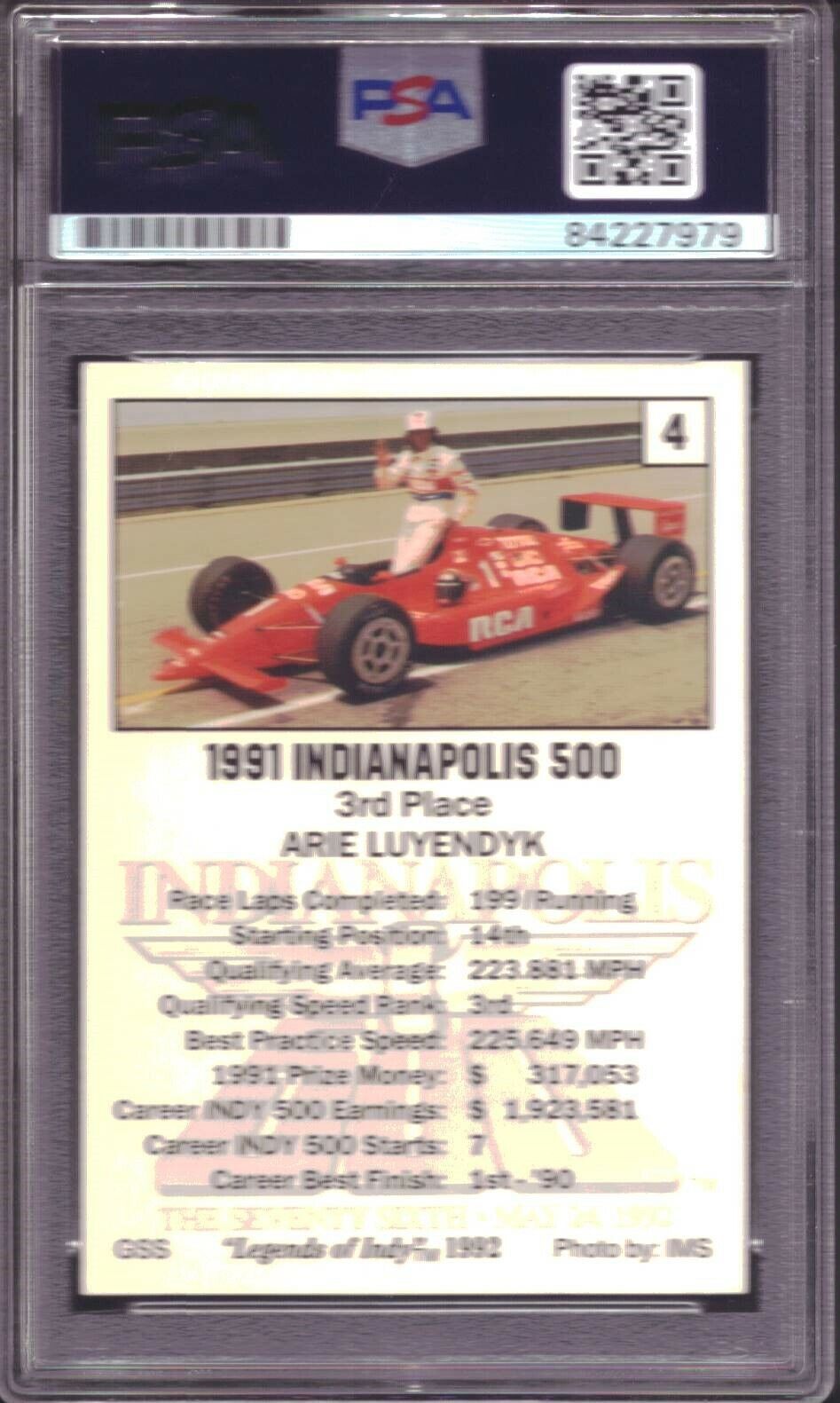 1992 Legends of Indy #4 Arie Luyendyk Signed/Autographed Card PSA/DNA 152856