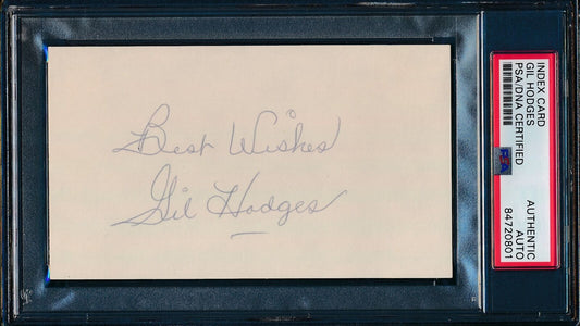 Gil Hodges HOF Autographed/Inscribed 3x5 Index Card Brooklyn Dodgers PSA 171189