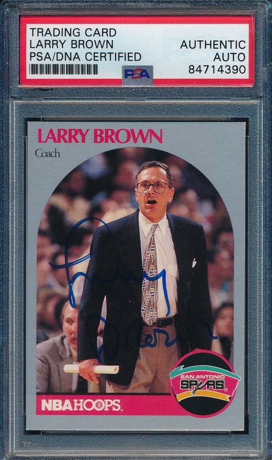 1990 HOOPS Larry Brown #328 Card Signed San Antonio Spurs PSA/DNA 176656