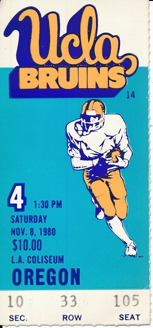 1980 UCLA Bruins vs. University of Oregon Football Game Ticket Stub 148653