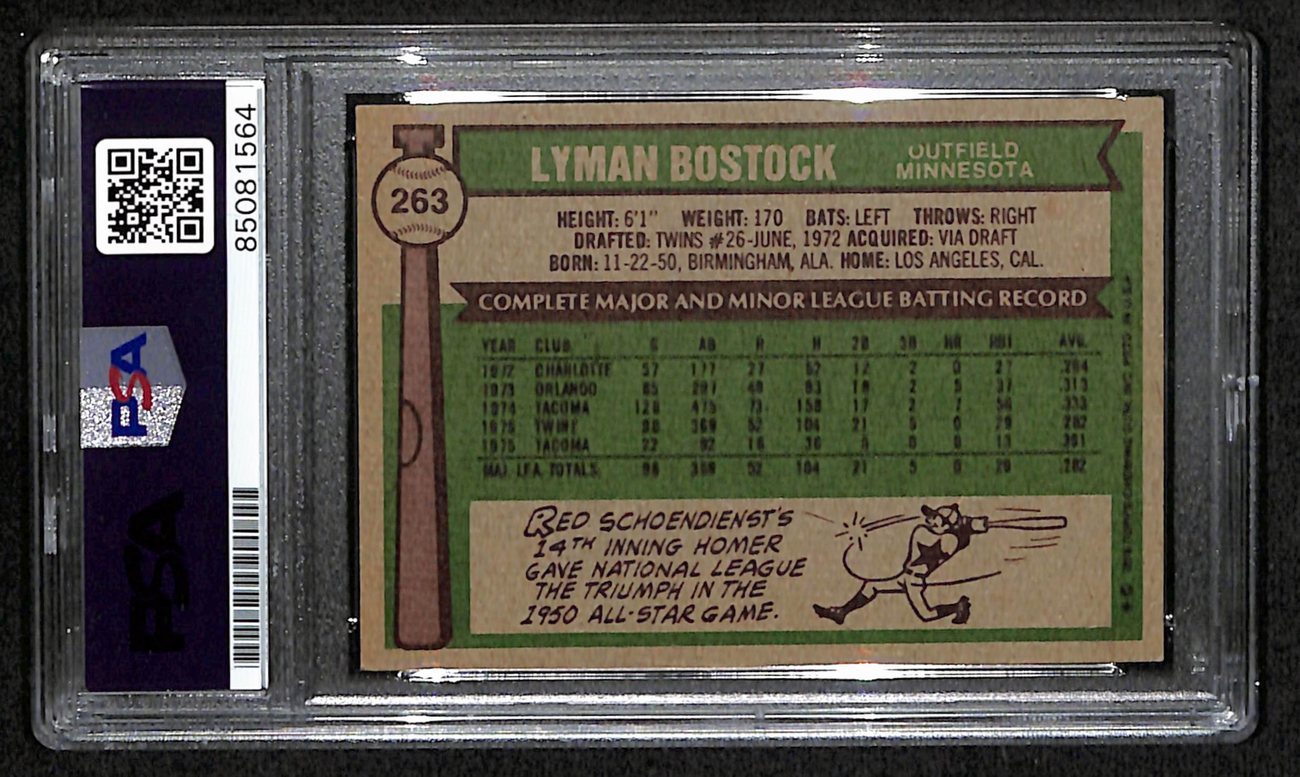 Lyman Bostock Signed 1976 Topps Card #263 Minnesota Twins PSA/DNA 184476