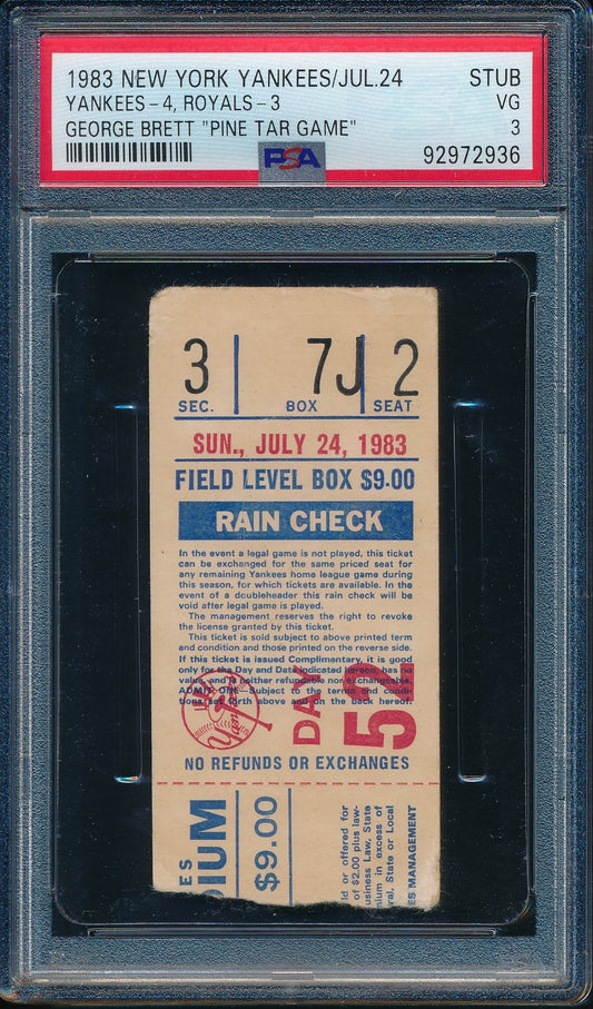 George Brett Pine Tar Game Original Ticket Stub July 24, 1983 PSA/DNA VG3 192151