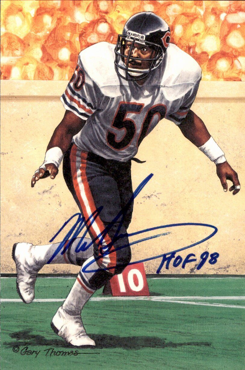 Mike Singletary HOF Bears Signed/Inscr Goal Line Art GLAC Postcard JSA 167073